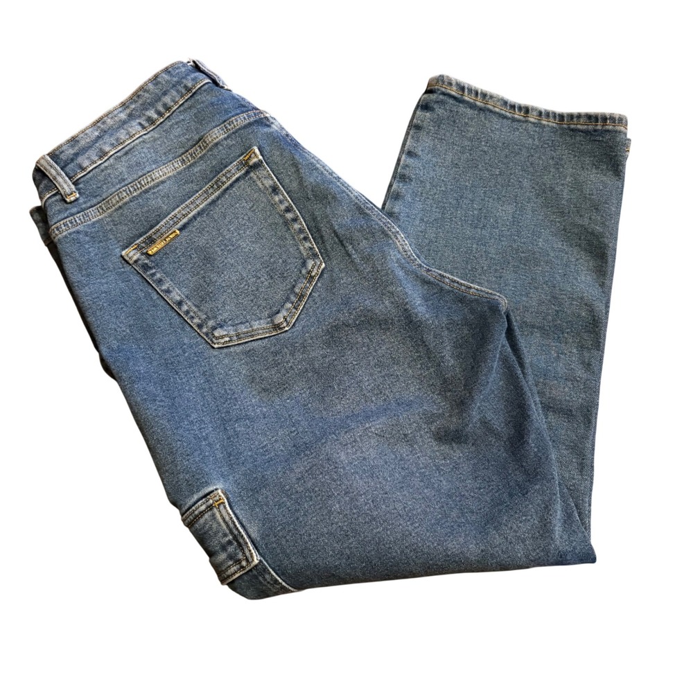 Michael Kors Wide Leg Cargo Jeans Women's 14 Blue Denim Utility Carpenter‎ Pant